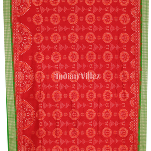 Red Green Laxmi Pada & Shankha Theme Sambalpuri Silk Saree