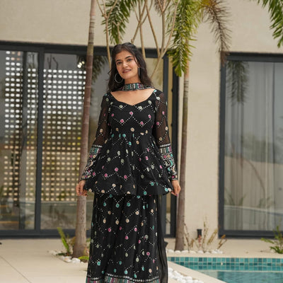 Yukta black georgette sharara set