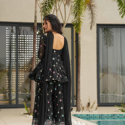 Yukta black georgette sharara set
