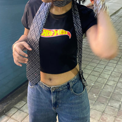 Hot mess graphic printed Black Crop Top baby tee