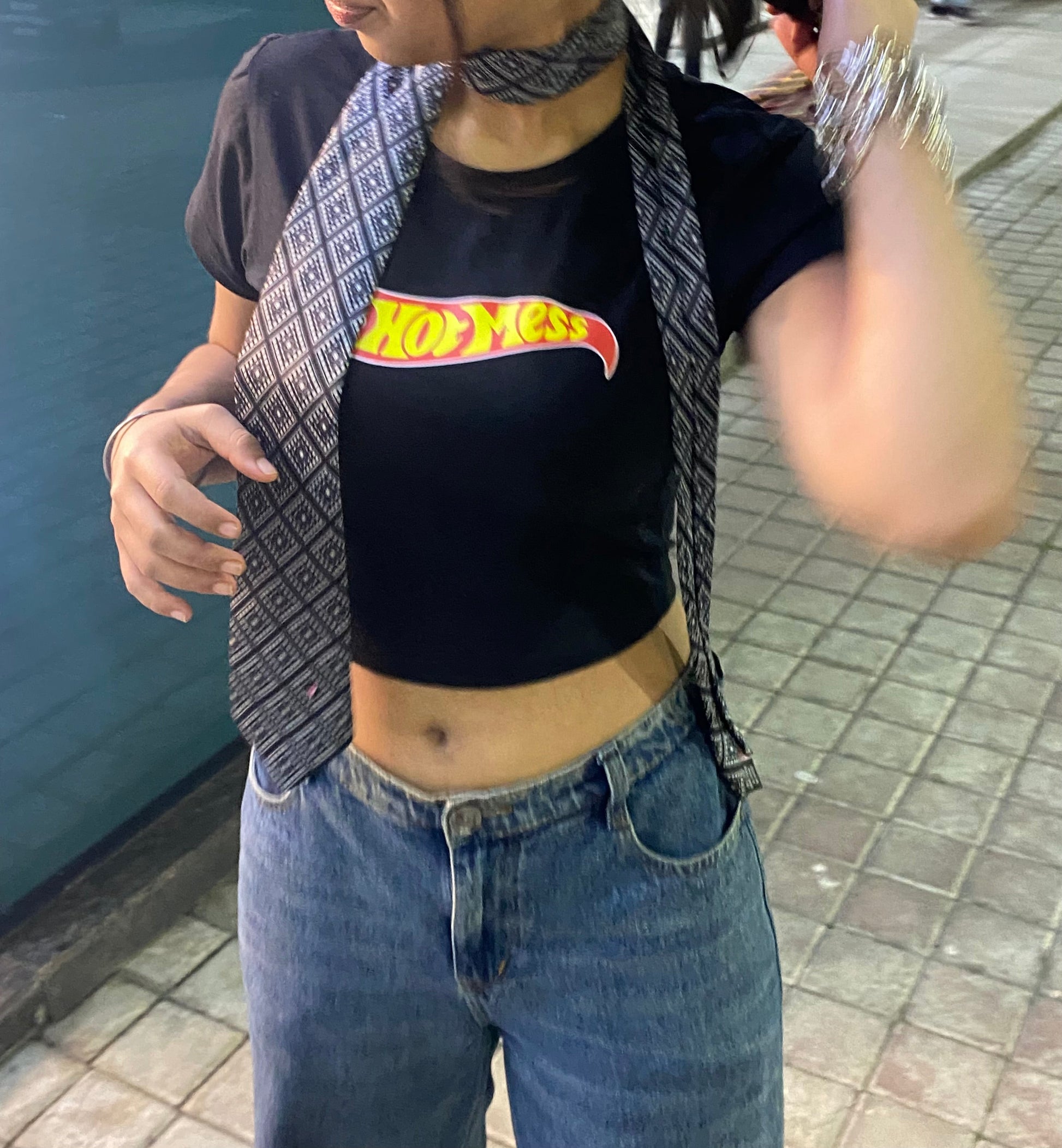 Hot mess graphic printed Black Crop Top baby tee