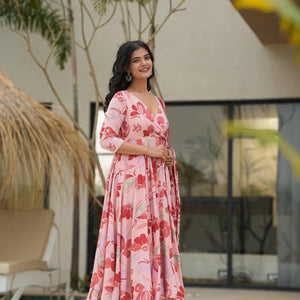 Vrinda floral pink suit set