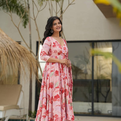 Vrinda floral pink suit set