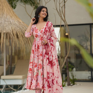 Vrinda floral pink suit set