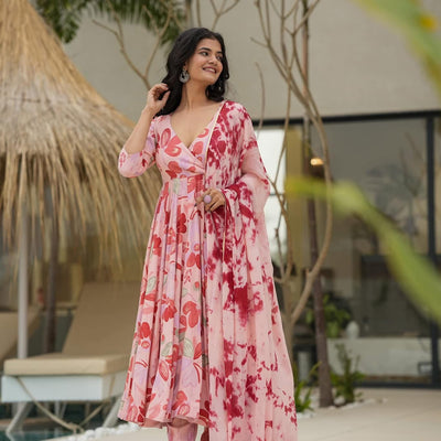 Vrinda floral pink suit set