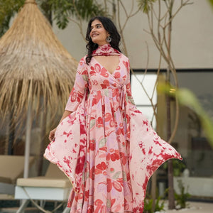 Vrinda floral pink suit set