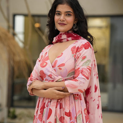 Vrinda floral pink suit set