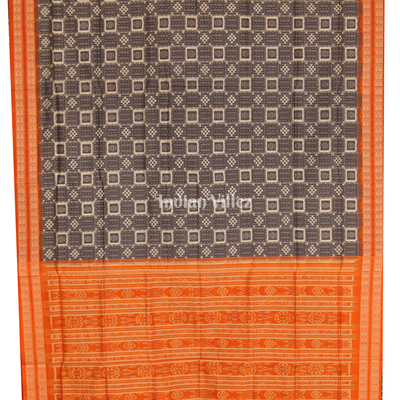 Iron Grey With Fish Motif Border Pure Sambalpuri Silk Saree