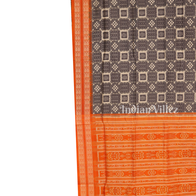 Iron Grey With Fish Motif Border Pure Sambalpuri Silk Saree