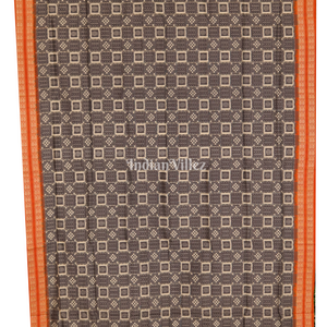 Iron Grey With Fish Motif Border Pure Sambalpuri Silk Saree