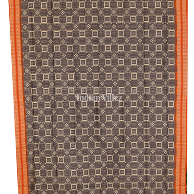 Iron Grey With Fish Motif Border Pure Sambalpuri Silk Saree