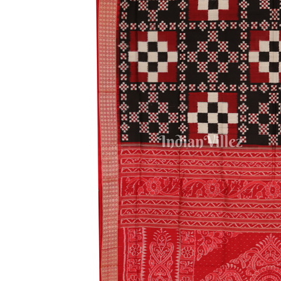 Maroon Black Pasapali Theme Pure Sambalpuri Silk Saree