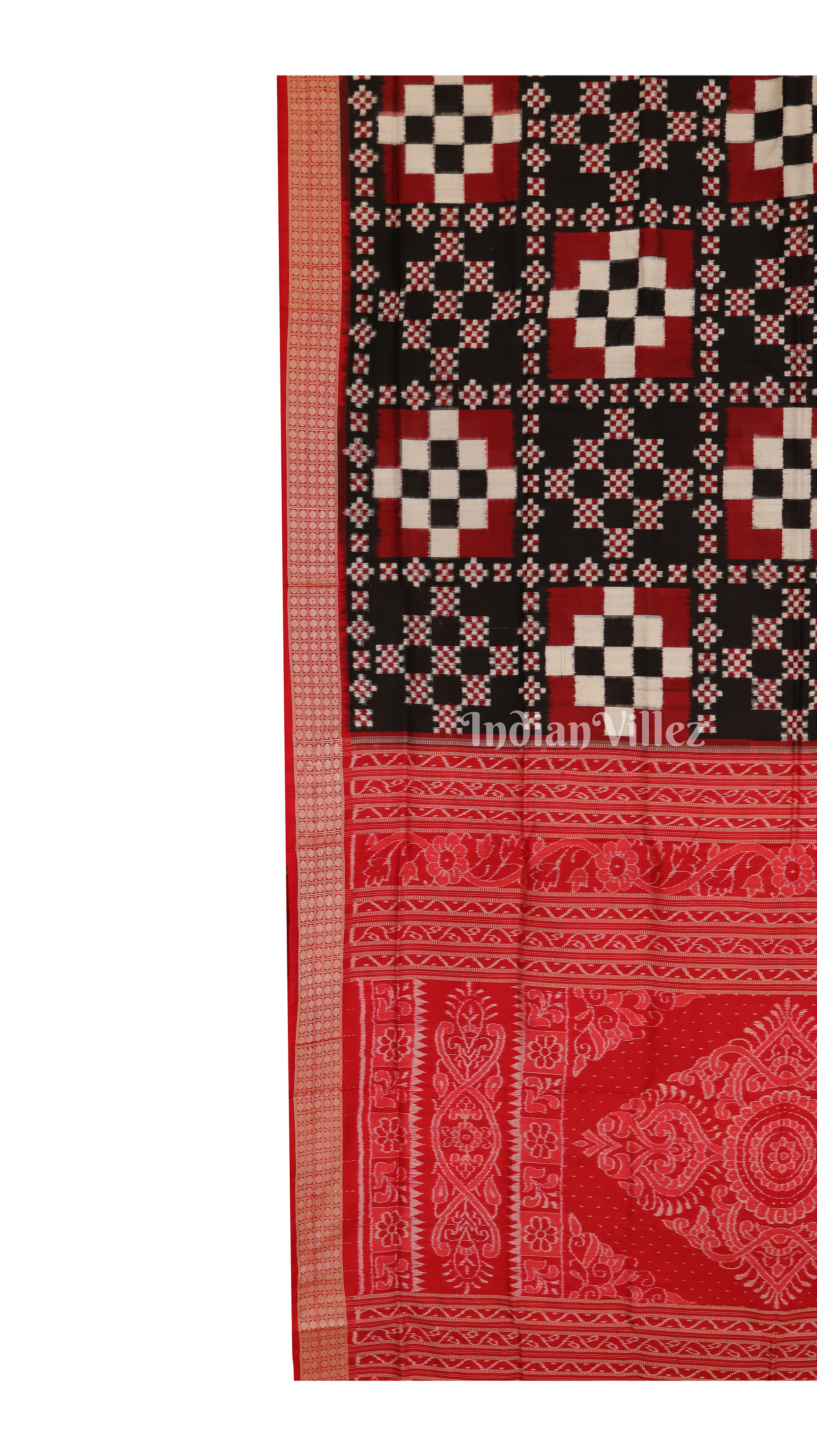 Maroon Black Pasapali Theme Pure Sambalpuri Silk Saree