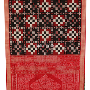 Maroon Black Pasapali Theme Pure Sambalpuri Silk Saree
