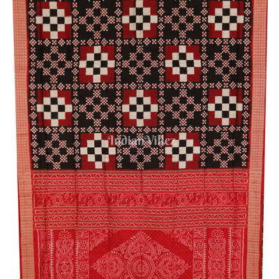 Maroon Black Pasapali Theme Pure Sambalpuri Silk Saree