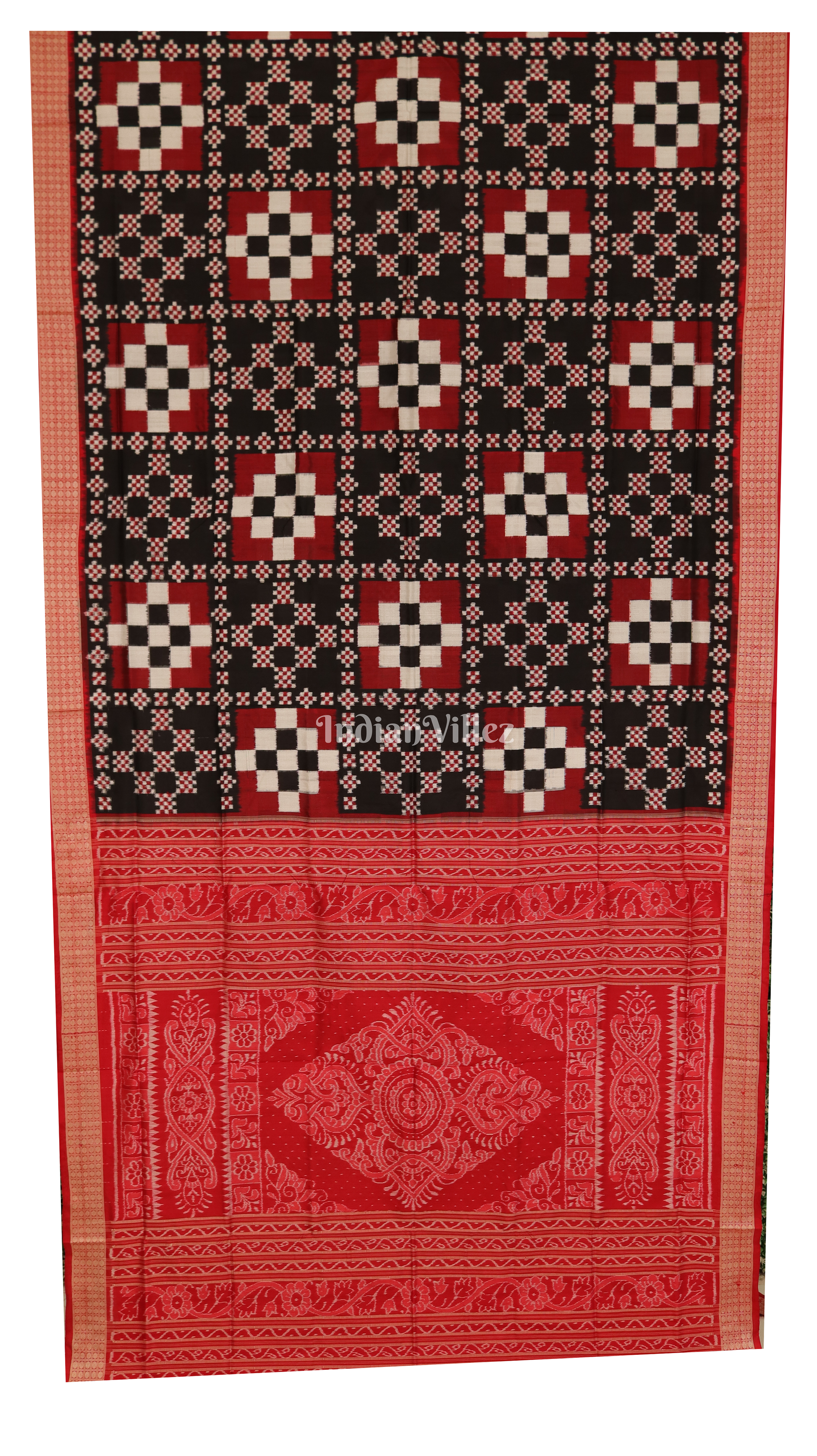 Maroon Black Pasapali Theme Pure Sambalpuri Silk Saree