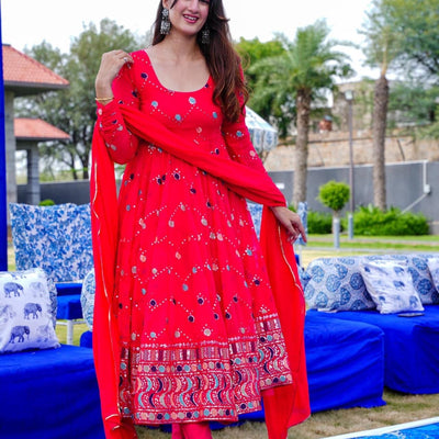 Cinnabar embroidered suit set