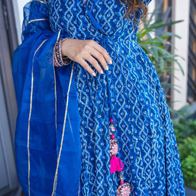 jasmine blue embroidered georgette suit set