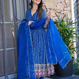 jasmine blue embroidered georgette suit set