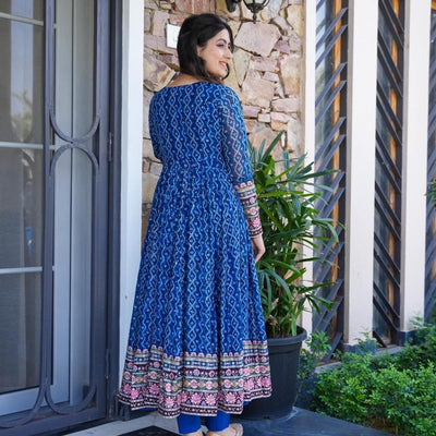 jasmine blue embroidered georgette suit set