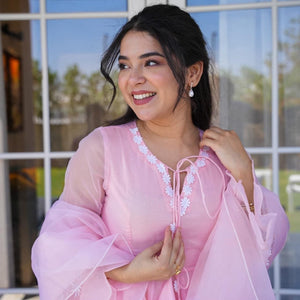 Sanaya pink organza suit set