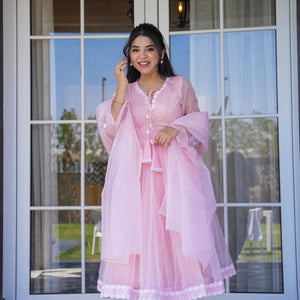 Sanaya pink organza suit set