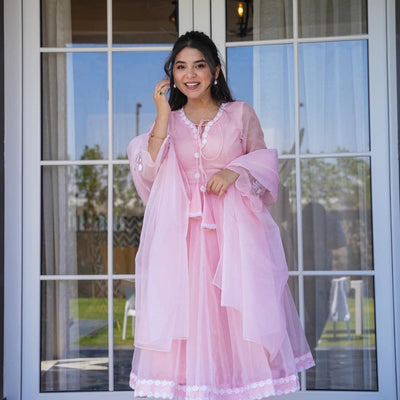 Sanaya pink organza suit set