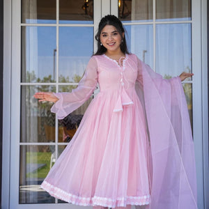 Sanaya pink organza suit set