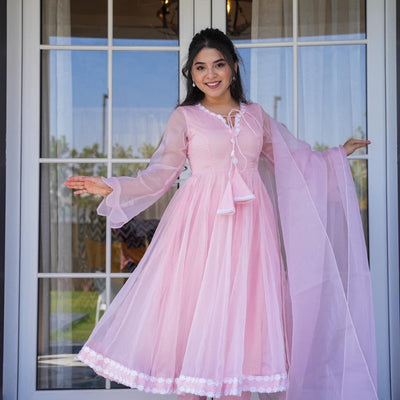 Sanaya pink organza suit set