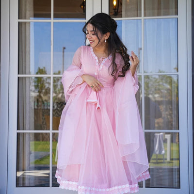 Sanaya pink organza suit set