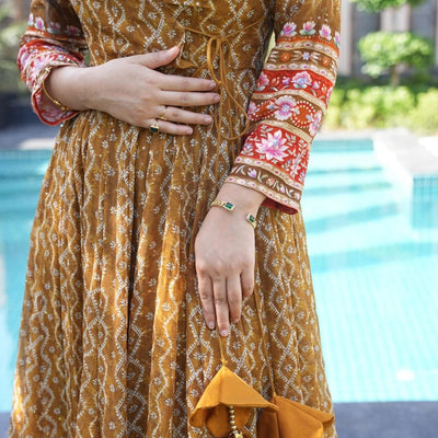 Gauri mustard embroidered suit set