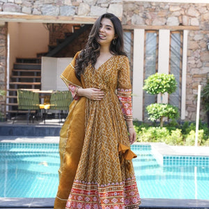Gauri mustard embroidered suit set