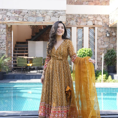 Gauri mustard embroidered suit set