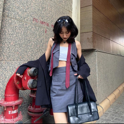 Grey Pinstripe fitted mini skirt