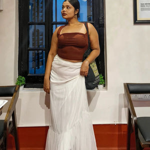 Tier White Mesh Maxi Skirt