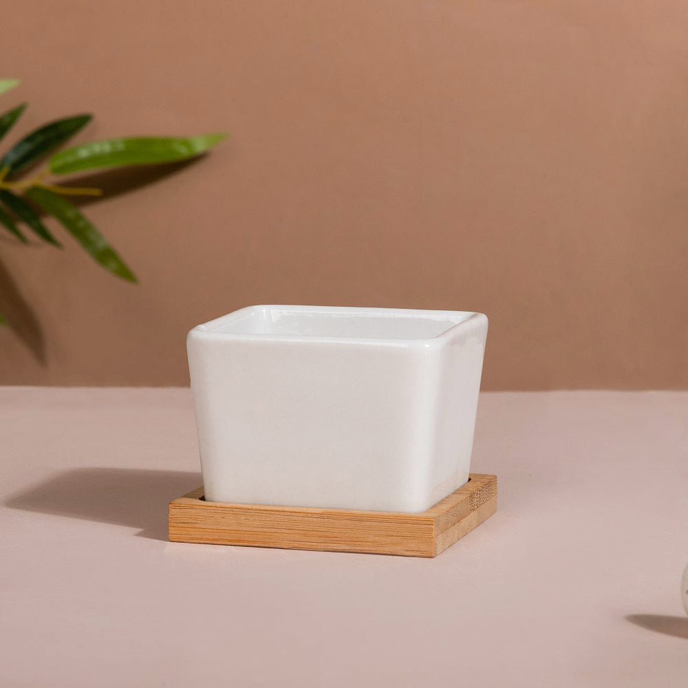 White Ceramic Planter Square Set Of 4