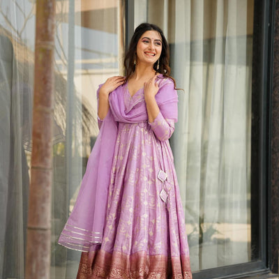 Manvi purple silk suit set