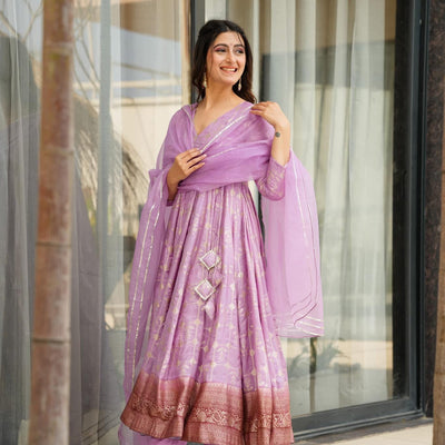 Manvi purple silk suit set