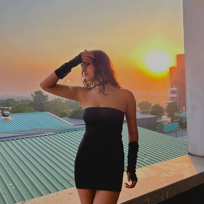 Black Tube Dress with Gloves