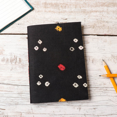 Black - Bandhani Cover Handmade Ruled Paper Notebook (7 x 5 in)