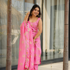Roshni pink silk kurta set
