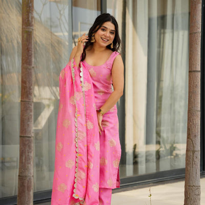 Roshni pink silk kurta set