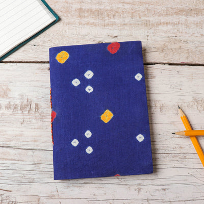 Blue - Bandhani Cover Handmade Ruled Paper Notebook (7 x 5 in)
