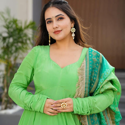 Zainab green crepe suit set