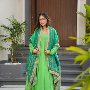 Zainab green crepe suit set