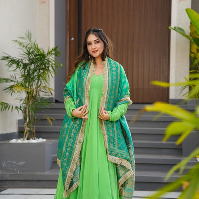 Zainab green crepe suit set