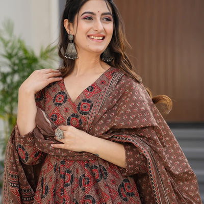 Sneha cotton angrakha suit set