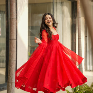 Velvet red organza suit set