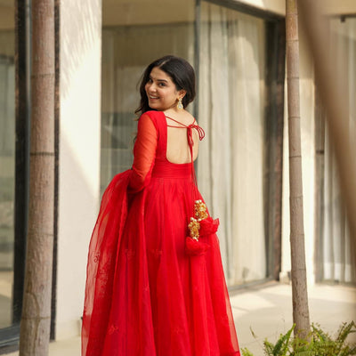 Velvet red organza suit set