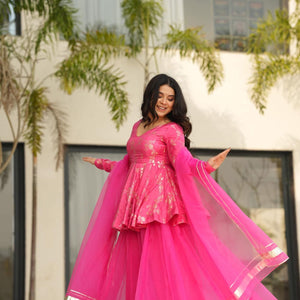 Leona lace pink silk set